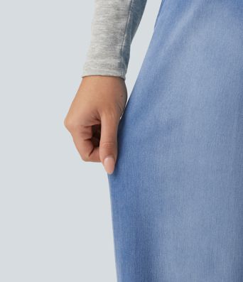 Halara Flex™ V Neck Sleeveless Barrel Leg Denim Casual Overalls with Pockets Halara Flex™ V Neck Sleeveless Barrel Leg Denim Casual Overalls with Pockets