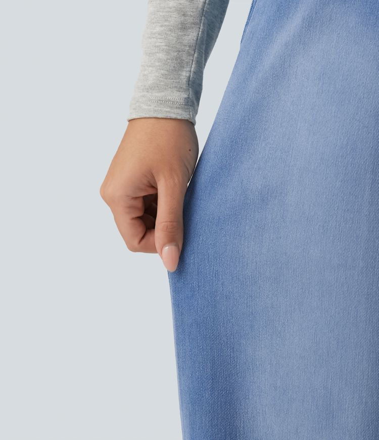 Halara Flex™ V Neck Sleeveless Barrel Leg Denim Casual Overalls with Pockets Halara Flex™ V Neck Sleeveless Barrel Leg Denim Casual Overalls with Pockets