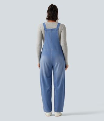 Halara Flex™ V Neck Sleeveless Barrel Leg Denim Casual Overalls with Pockets Halara Flex™ V Neck Sleeveless Barrel Leg Denim Casual Overalls with Pockets