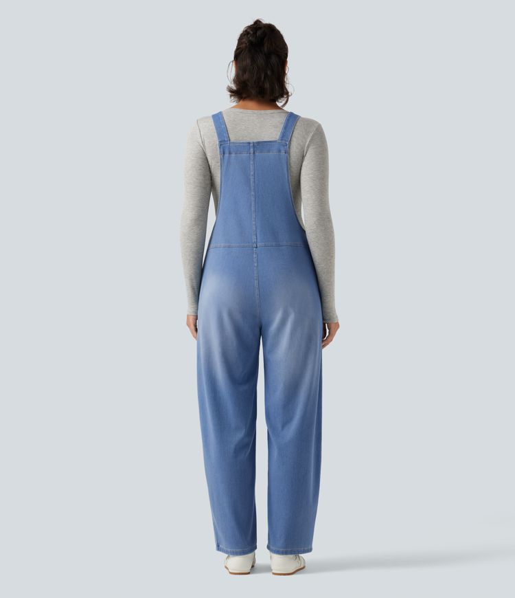 Halara Flex™ V Neck Sleeveless Barrel Leg Denim Casual Overalls with Pockets Halara Flex™ V Neck Sleeveless Barrel Leg Denim Casual Overalls with Pockets