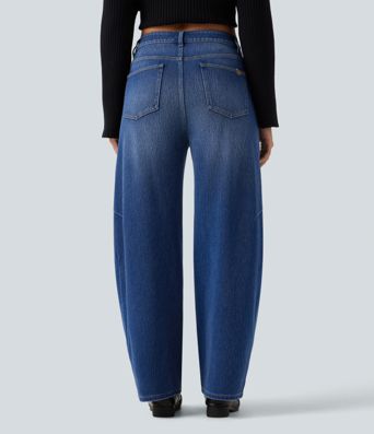 Halara Flex™ High Waisted Barrel Leg Casual Jeans with Pockets Halara Flex™ High Waisted Barrel Leg Casual Jeans with Pockets
