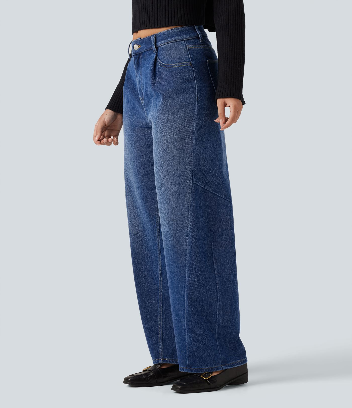 Halara Flex™ High Waisted Barrel Leg Casual Jeans with Pockets Halara Flex™ High Waisted Barrel Leg Casual Jeans with Pockets