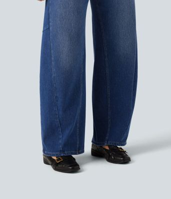 Halara Flex™ High Waisted Barrel Leg Casual Jeans with Pockets Halara Flex™ High Waisted Barrel Leg Casual Jeans with Pockets