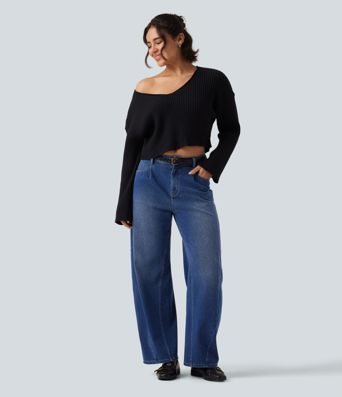 Halara Flex™ High Waisted Barrel Leg Casual Jeans with Pockets Halara Flex™ High Waisted Barrel Leg Casual Jeans with Pockets