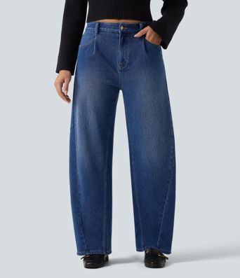 Halara Flex™ High Waisted Barrel Leg Casual Jeans with Pockets Halara Flex™ High Waisted Barrel Leg Casual Jeans with Pockets