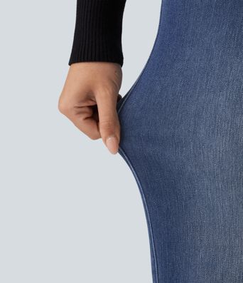 Jean large en coton doublé polaire taille haute avec poches