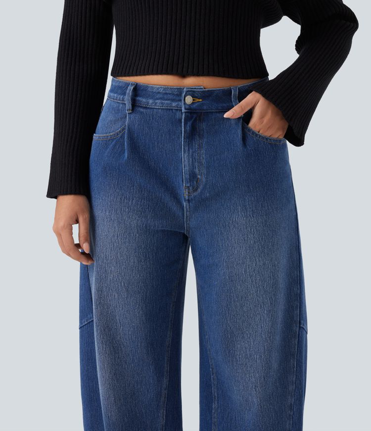 Halara Flex™ High Waisted Barrel Leg Casual Jeans with Pockets Halara Flex™ High Waisted Barrel Leg Casual Jeans with Pockets