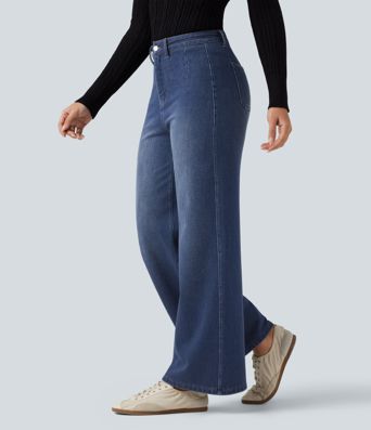 Jean large en coton doublé polaire taille haute avec poches