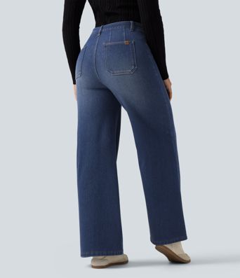 Jean large en coton doublé polaire taille haute avec poches
