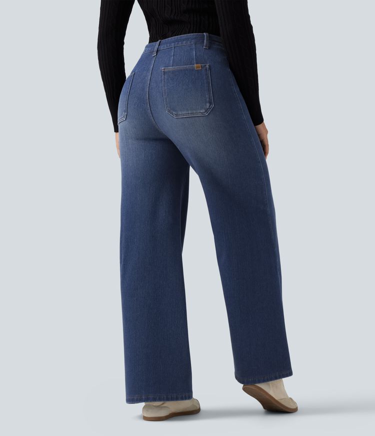 Jean large en coton doublé polaire taille haute avec poches