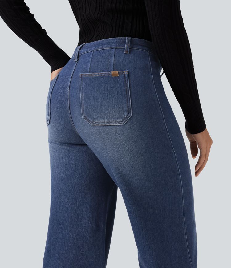 Jean large en coton doublé polaire taille haute avec poches