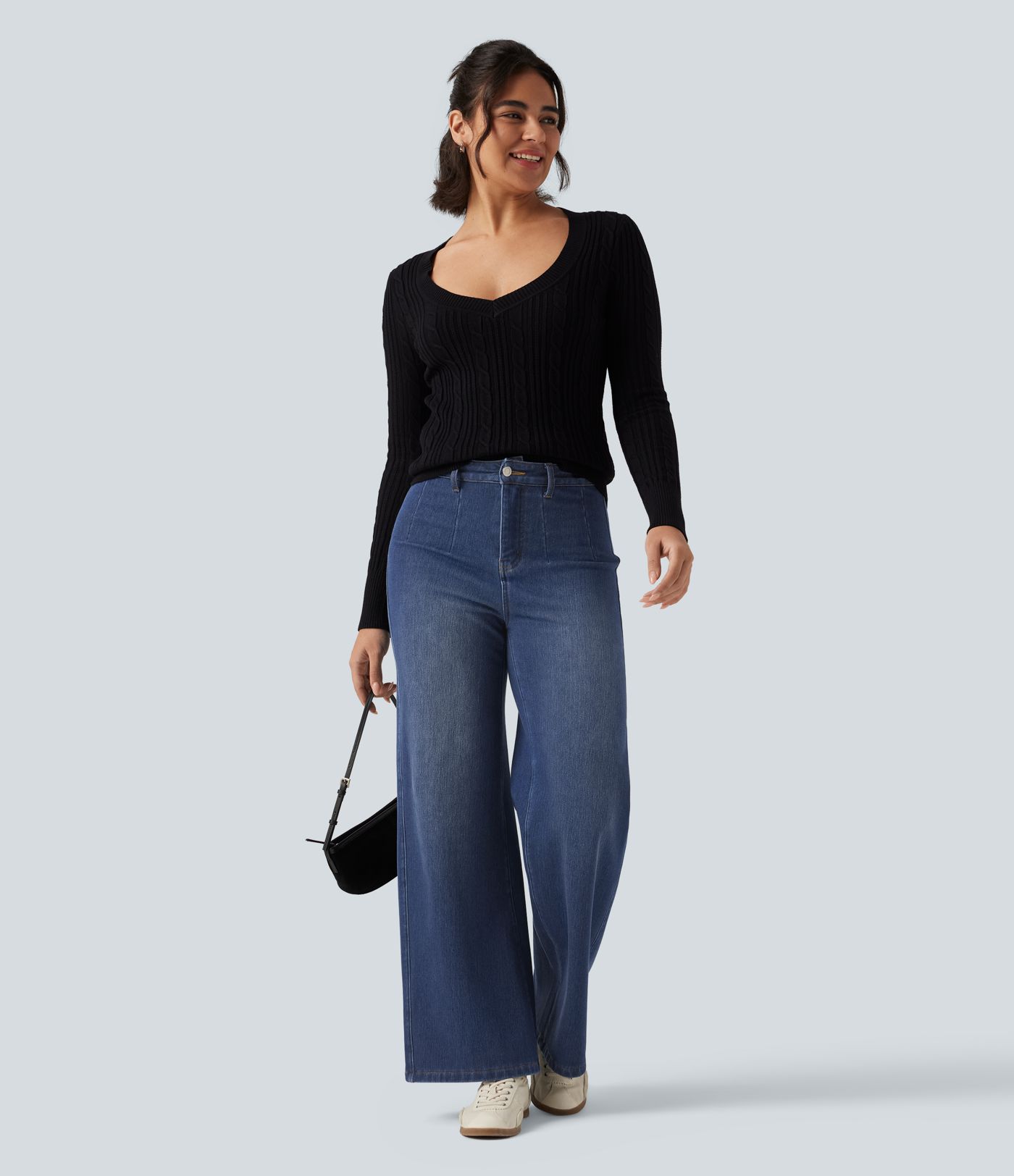 Jean large en coton doublé polaire taille haute avec poches
