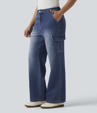 Halara Flex™ Mid Rise Straight Leg Casual Cargo Jeans with Pockets