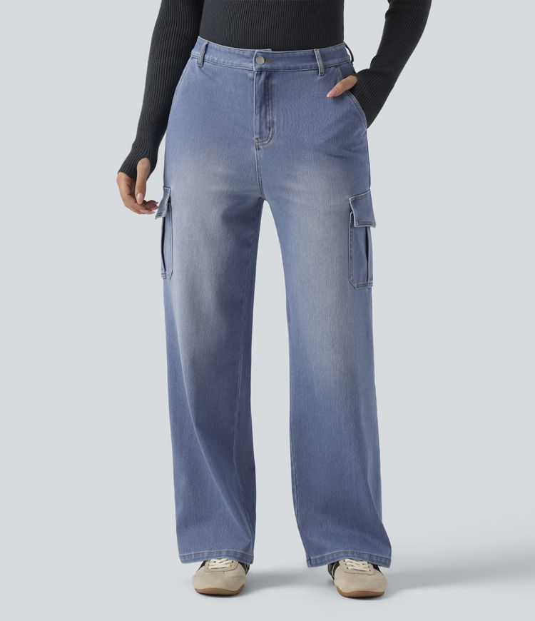 Halara Flex™ Mid Rise Straight Leg Casual Cargo Jeans with Pockets