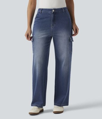Halara Flex™ Mid Rise Straight Leg Casual Cargo Jeans with Pockets