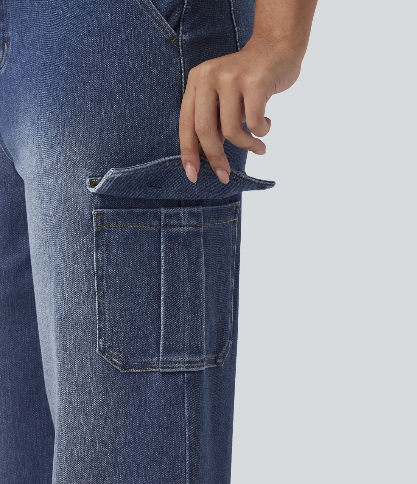 Halara Flex™ Mid Rise Straight Leg Casual Cargo Jeans with Pockets