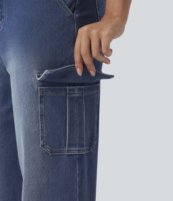 Halara Flex™ Mid Rise Straight Leg Casual Cargo Jeans with Pockets