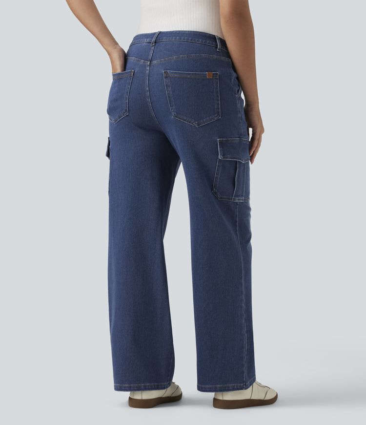 Halara Flex™ Mid Rise Straight Leg Casual Cargo Jeans with Pockets