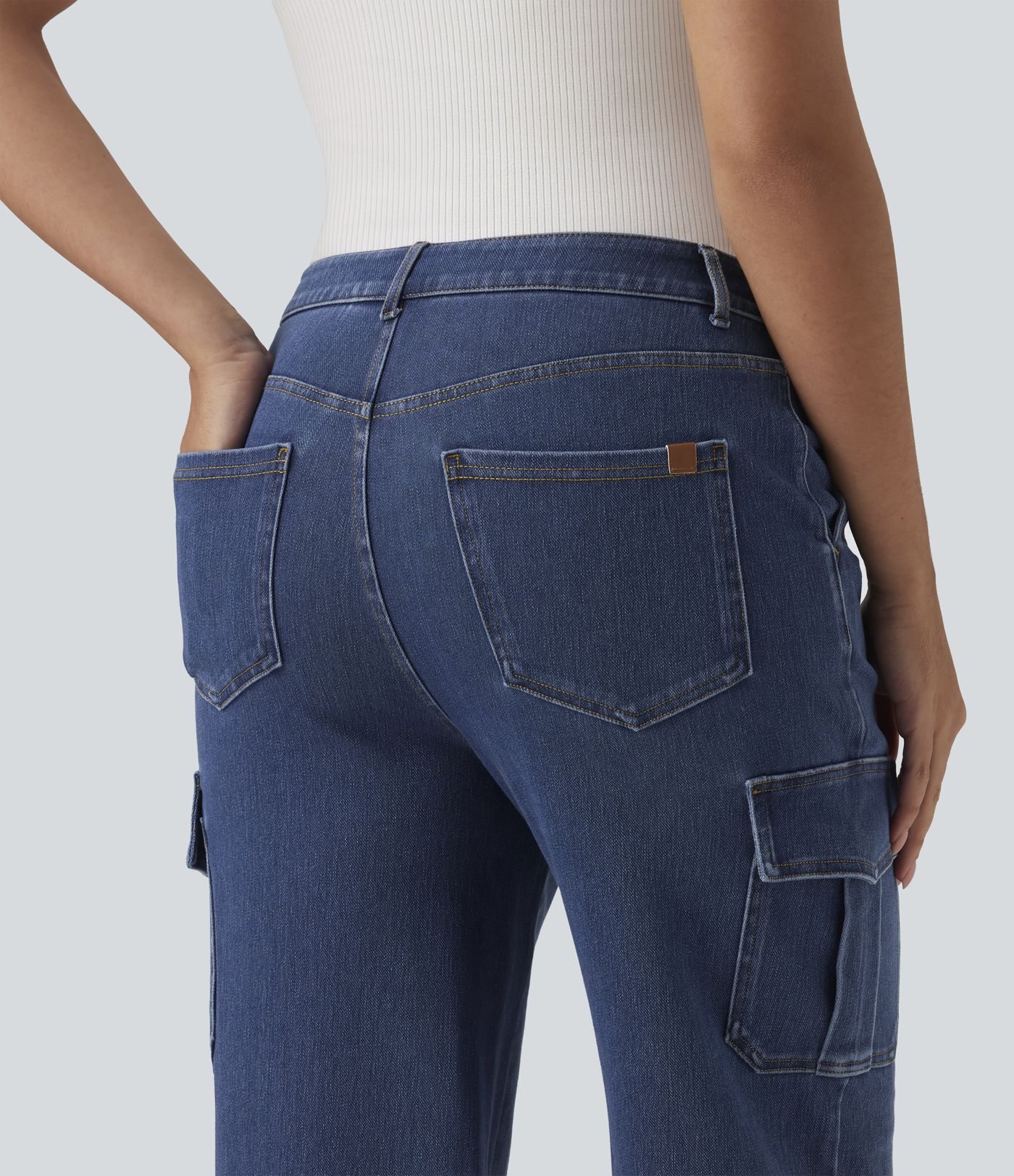 Halara Flex™ Mid Rise Straight Leg Casual Cargo Jeans with Pockets