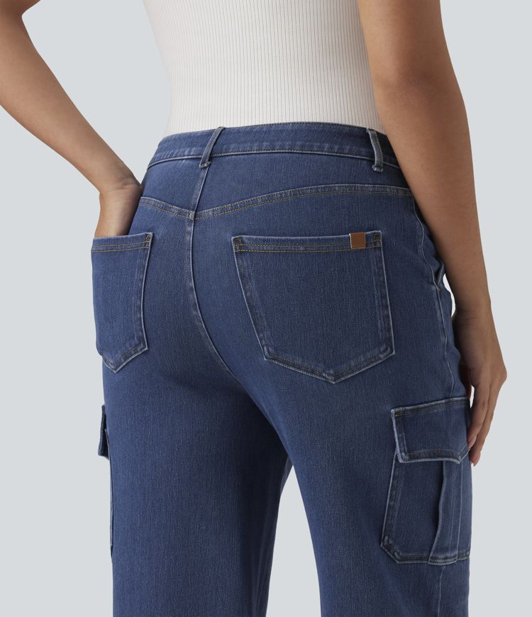 Halara Flex™ Mid Rise Straight Leg Casual Cargo Jeans with Pockets