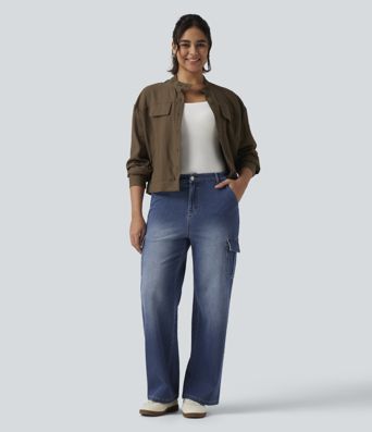 Halara Flex™ Mid Rise Straight Leg Casual Cargo Jeans with Pockets