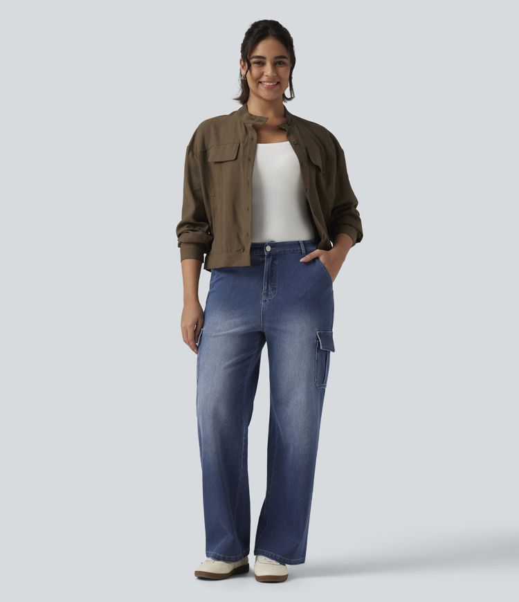 Halara Flex™ Mid Rise Straight Leg Casual Cargo Jeans with Pockets