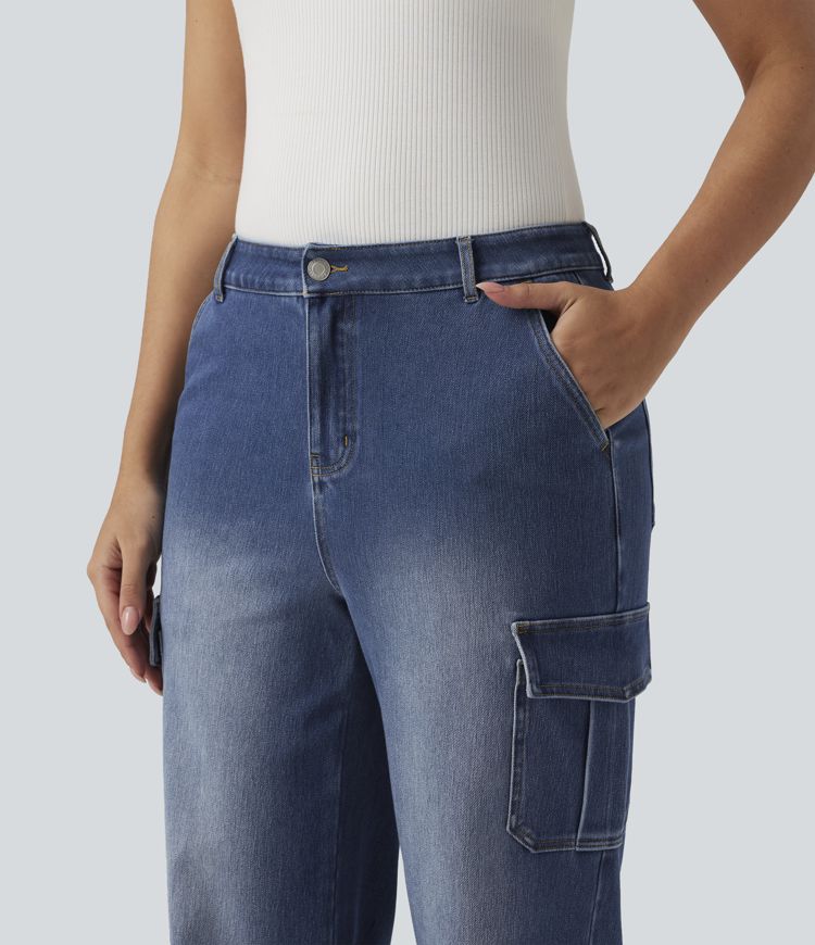 Halara Flex™ Mid Rise Straight Leg Casual Cargo Jeans with Pockets
