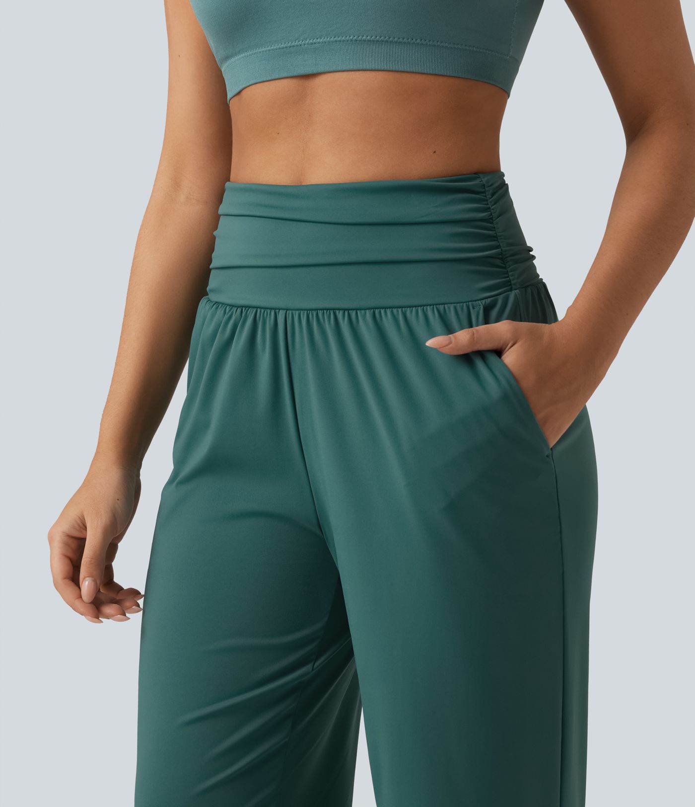 High Waisted Ruched Running Joggers with Pockets