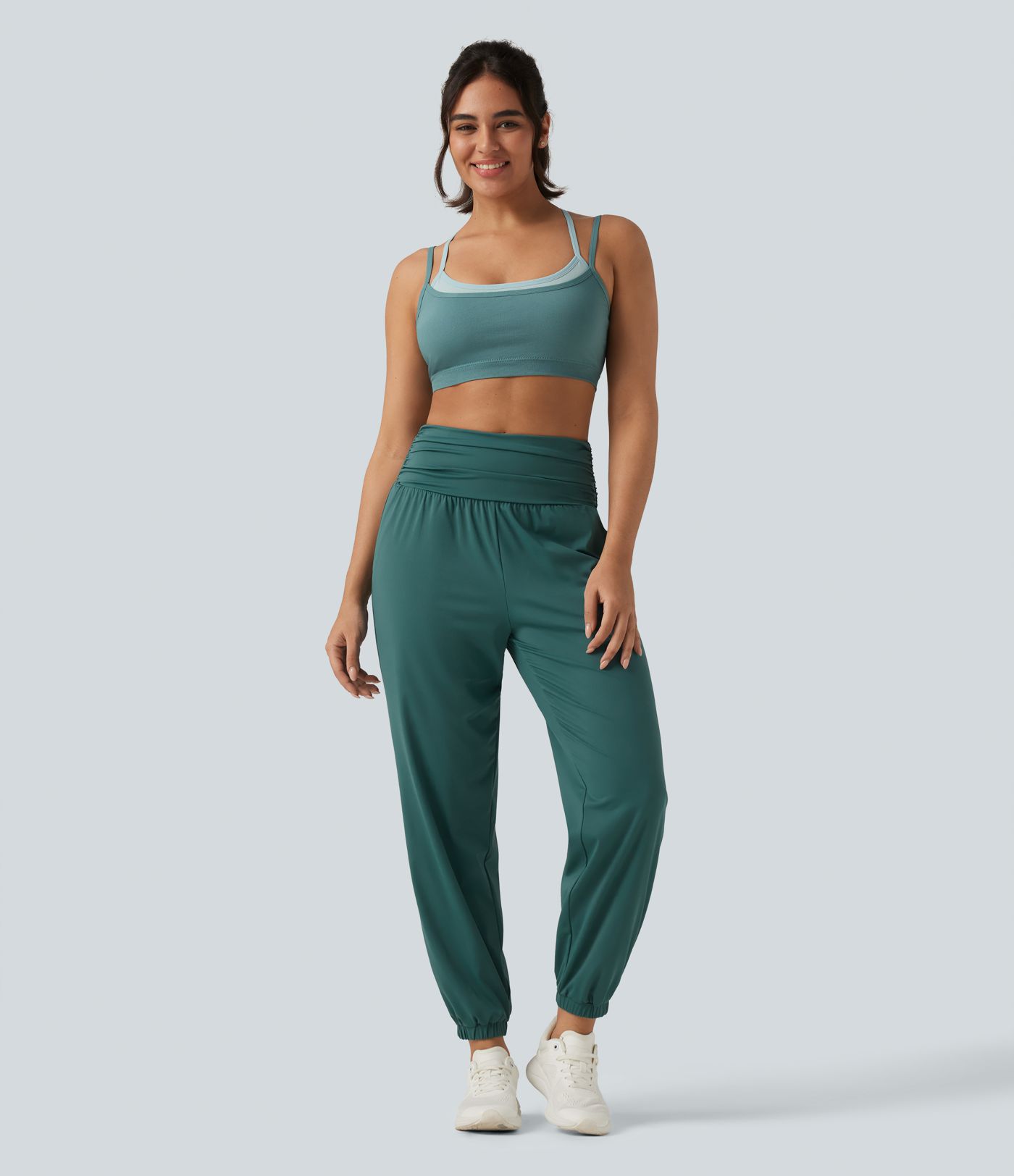 High Waisted Ruched Running Joggers with Pockets