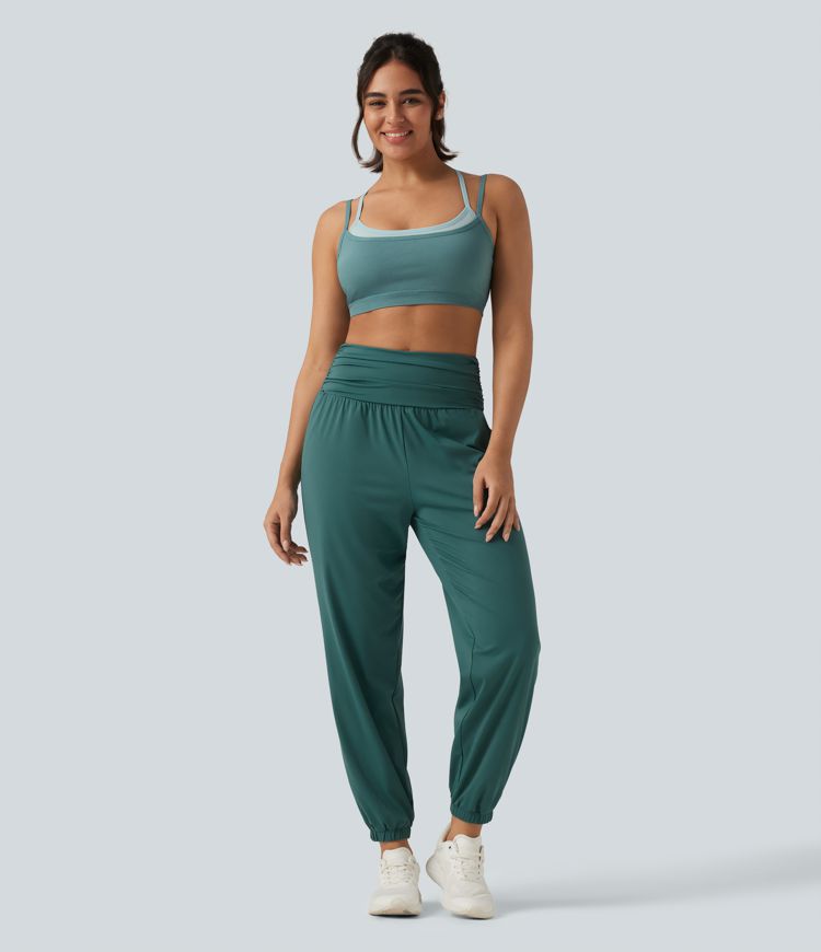 High Waisted Ruched Running Joggers with Pockets