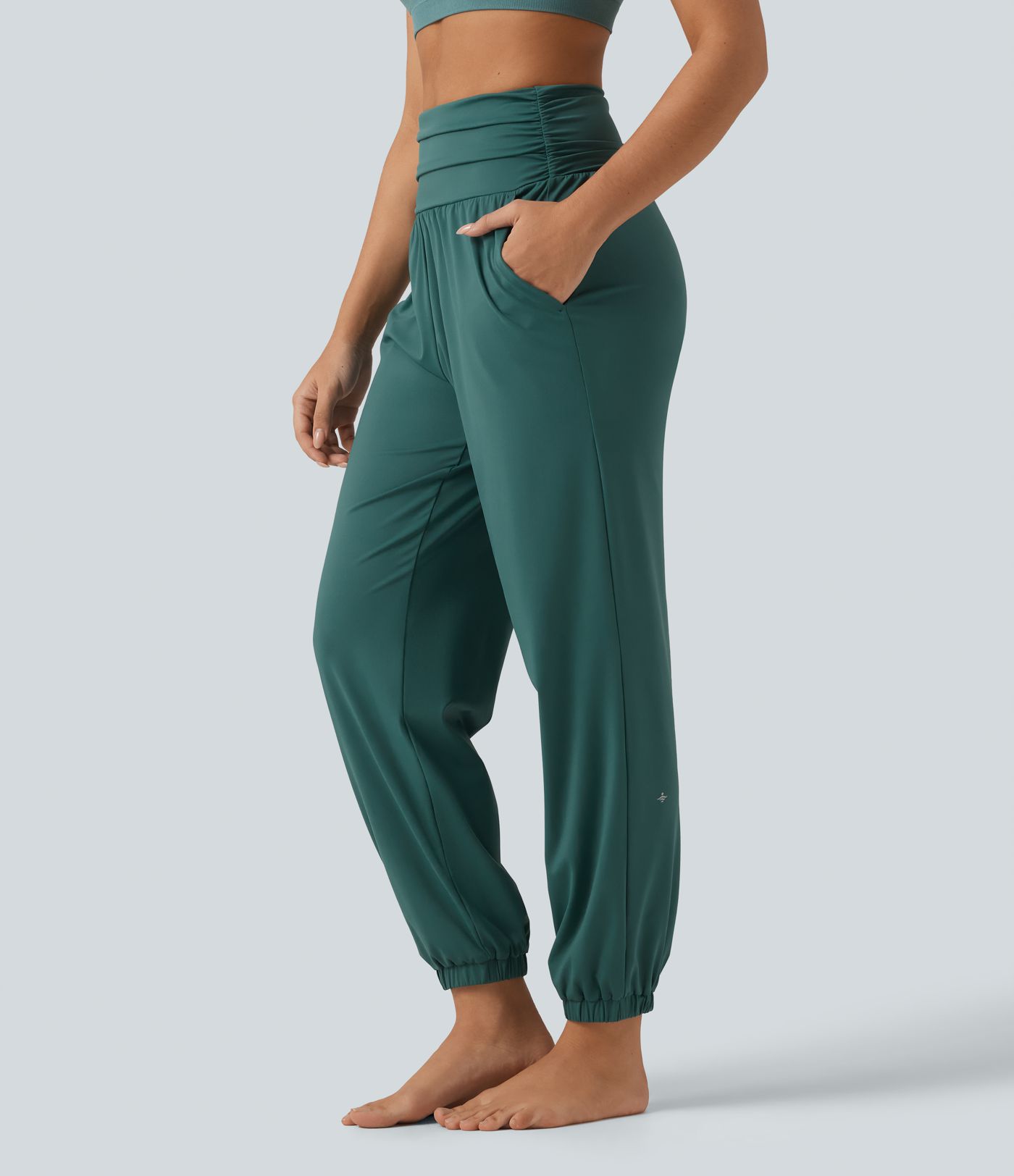 High Waisted Ruched Running Joggers with Pockets