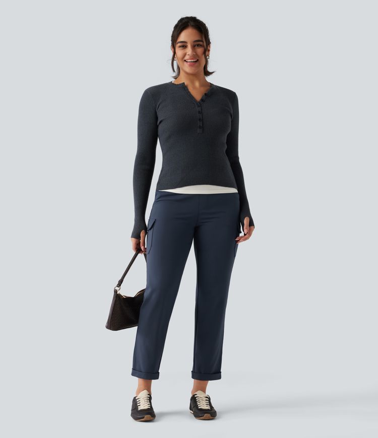 Halara Flex™ DayStretch Mid Rise Tapered Rolled Hem Work Cargo Pants with Pockets Halara Flex™ DayStretch Mid Rise Tapered Rolled Hem Work Cargo Pants with Pockets