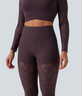 Halara UltraSculpt™ High Waisted Tummy Control Contrast Lace Yoga Flare Leggings with Pocket