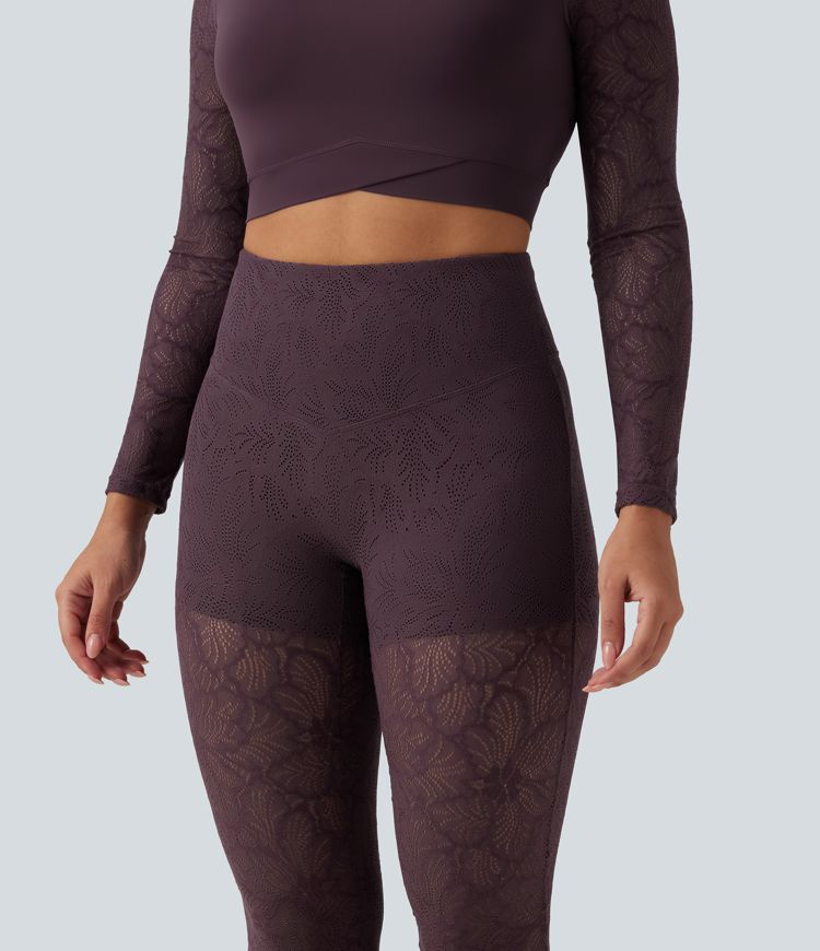 Halara UltraSculpt™ High Waisted Tummy Control Contrast Lace Yoga Flare Leggings with Pocket