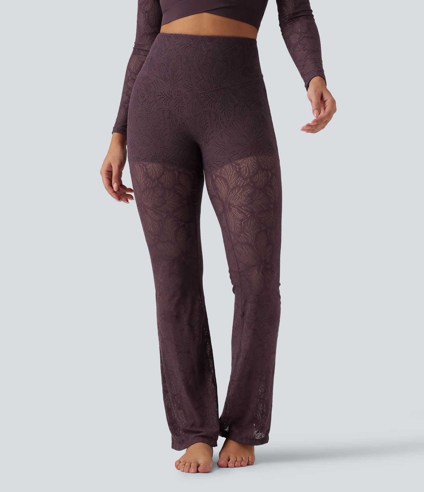 Halara UltraSculpt™ High Waisted Tummy Control Contrast Lace Yoga Flare Leggings with Pocket
