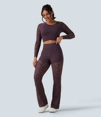 Halara UltraSculpt™ High Waisted Tummy Control Contrast Lace Yoga Flare Leggings with Pocket