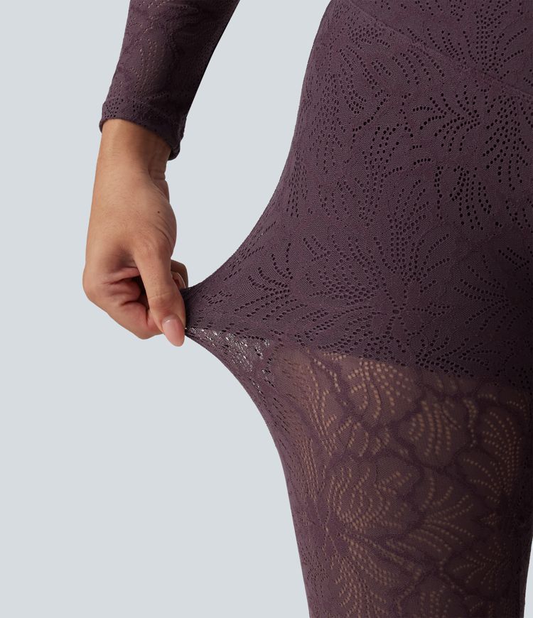 Halara UltraSculpt™ High Waisted Tummy Control Contrast Lace Yoga Flare Leggings with Pocket