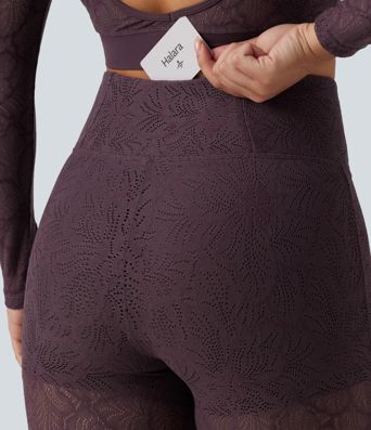 Halara UltraSculpt™ High Waisted Tummy Control Contrast Lace Yoga Flare Leggings with Pocket
