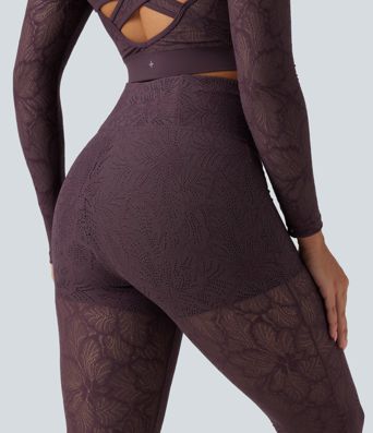 Halara UltraSculpt™ High Waisted Tummy Control Contrast Lace Yoga Flare Leggings with Pocket