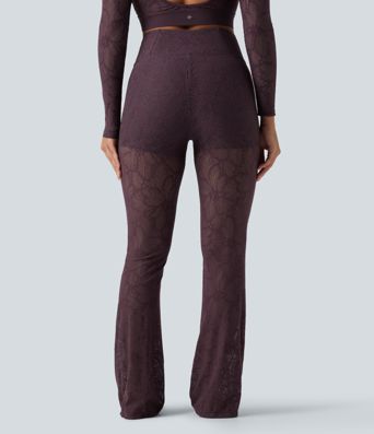 Halara UltraSculpt™ High Waisted Tummy Control Contrast Lace Yoga Flare Leggings with Pocket
