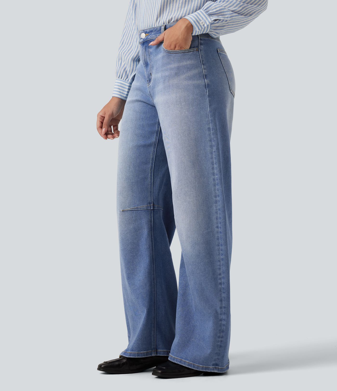 Mid Rise Barrel Leg Casual Jeans with Pockets