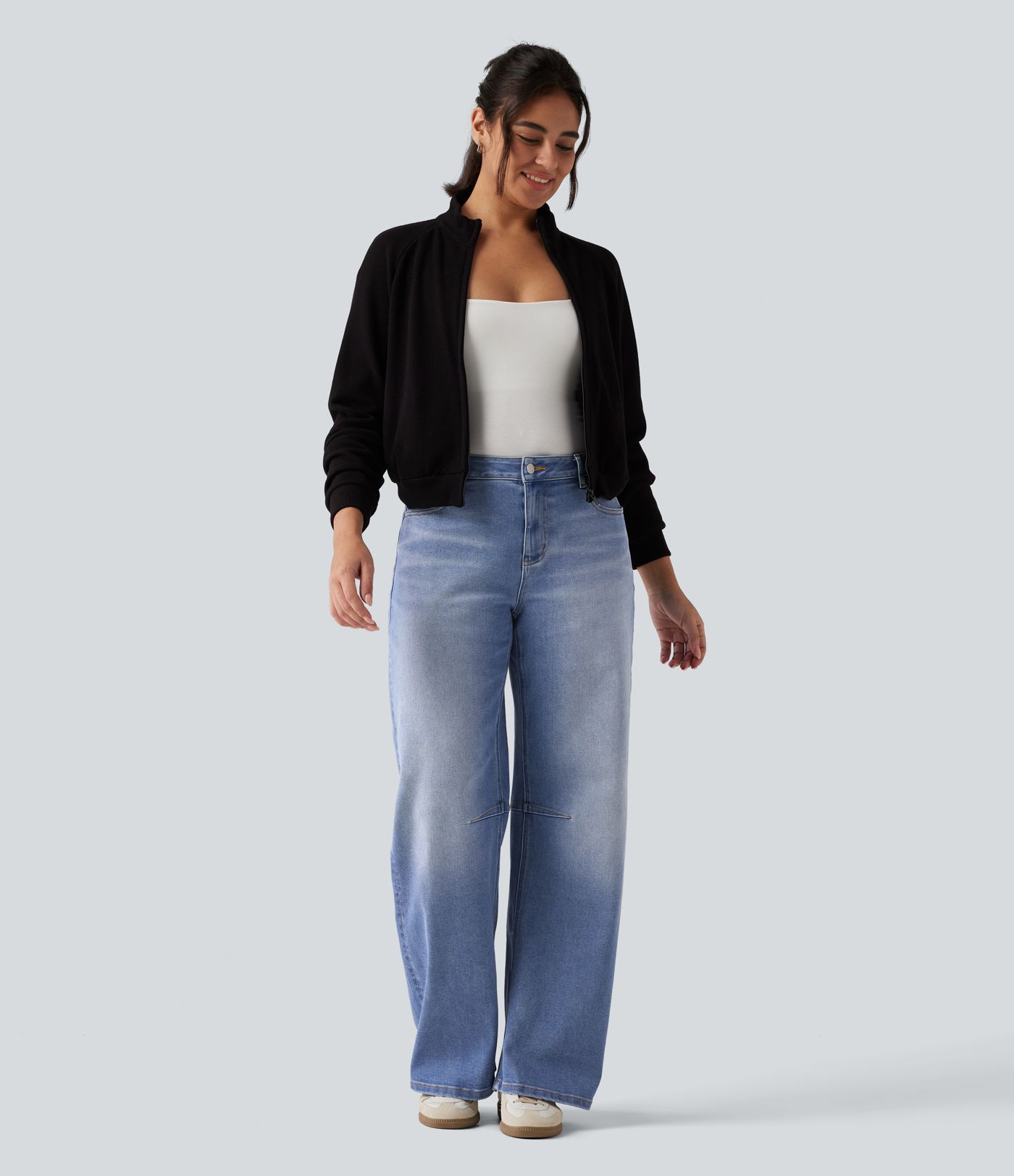 Mid Rise Barrel Leg Casual Jeans with Pockets