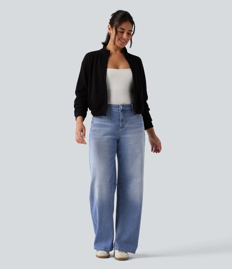 Mid Rise Barrel Leg Casual Jeans with Pockets