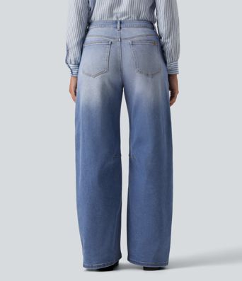 Mid Rise Barrel Leg Casual Jeans with Pockets