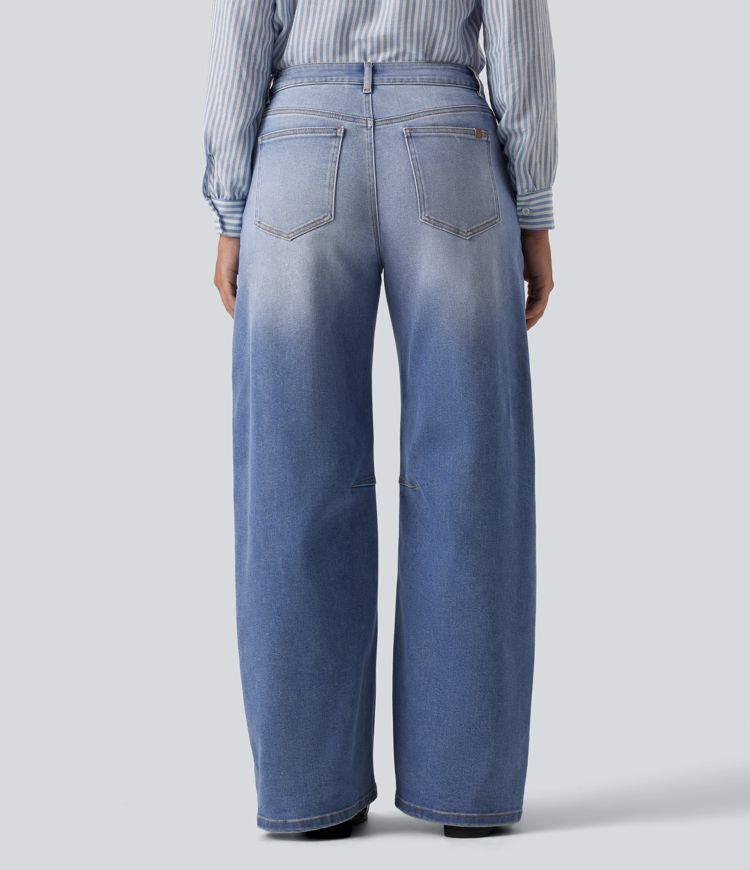 Mid Rise Barrel Leg Casual Jeans with Pockets