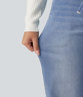 Jean décontracté taille basse à jambe large avec cordon de serrage et poches