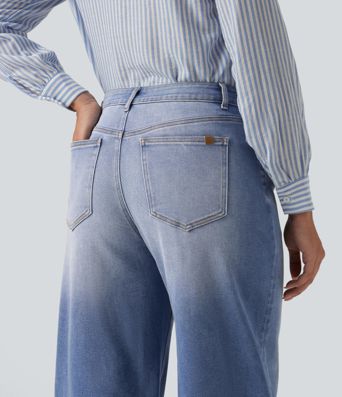 Mid Rise Barrel Leg Casual Jeans with Pockets