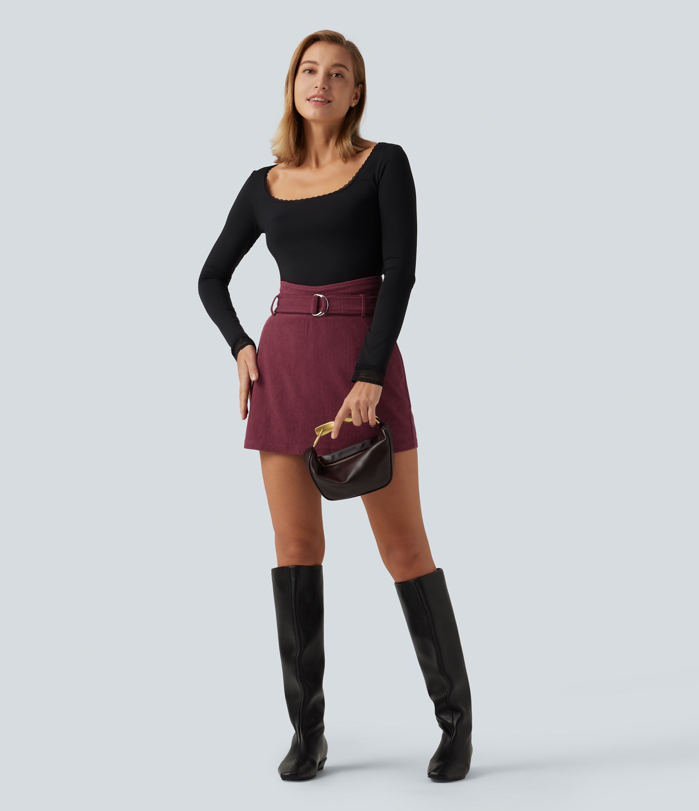 Super High Waisted A-Line Corduroy Casual Mini Skirt with Built-In Shorts and Pockets Super High Waisted A-Line Corduroy Casual Mini Skirt with Built-In Shorts and Pockets