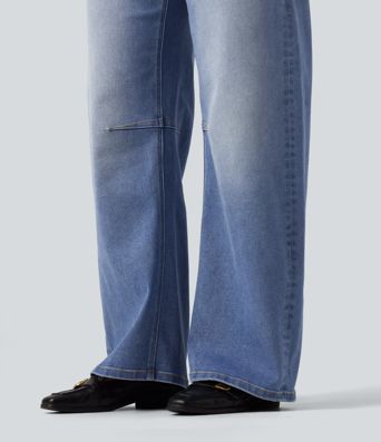 Mid Rise Barrel Leg Casual Jeans with Pockets
