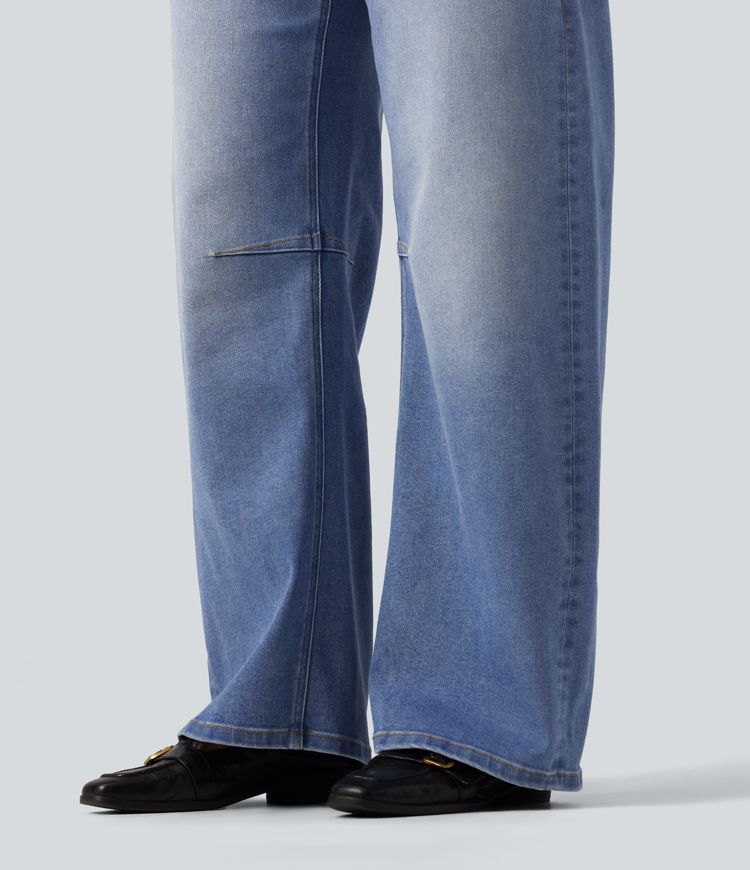 Mid Rise Barrel Leg Casual Jeans with Pockets